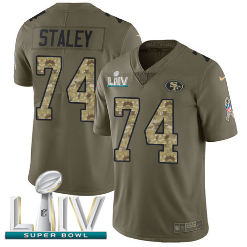 Nike 49ers #74 Joe Staley Olive/Camo Super Bowl LIV 2020 Youth Stitched NFL Limited 2017 Salute To Service Jersey