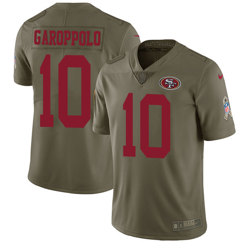 Nike 49ers #10 Jimmy Garoppolo Olive Youth Stitched NFL Limited 2017 Salute to Service Jersey