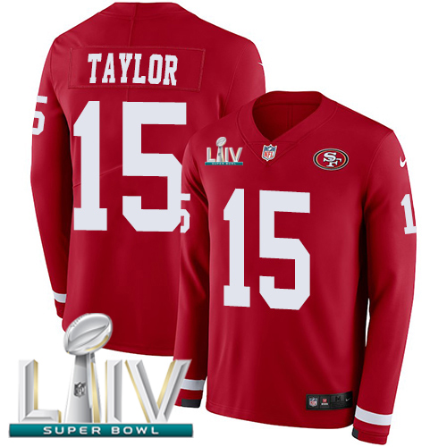 Nike 49ers #15 Trent Taylor Red Super Bowl LIV 2020 Team Color Youth Stitched NFL Limited Therma Long Sleeve Jersey