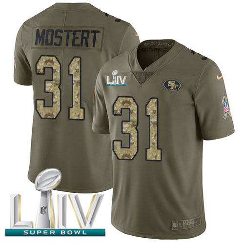 Nike 49ers #31 Raheem Mostert Olive/Camo Super Bowl LIV 2020 Youth Stitched NFL Limited 2017 Salute To Service Jersey