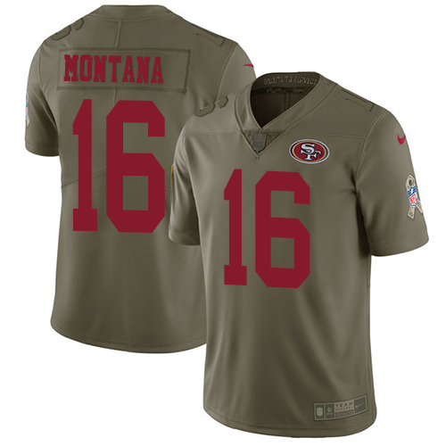 Nike 49ers #16 Joe Montana Olive Youth Stitched NFL Limited 2017 Salute to Service Jersey