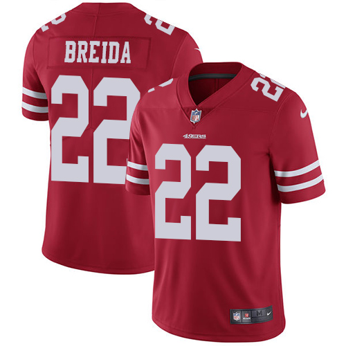 Nike 49ers #22 Matt Breida Red Team Color Youth Stitched NFL Vapor Untouchable Limited Jersey