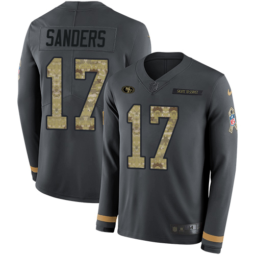 Nike 49ers #17 Emmanuel Sanders Anthracite Salute to Service Youth Stitched NFL Limited Therma Long Sleeve Jersey
