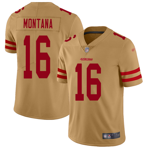 Nike 49ers #16 Joe Montana Gold Youth Stitched NFL Limited Inverted Legend Jersey