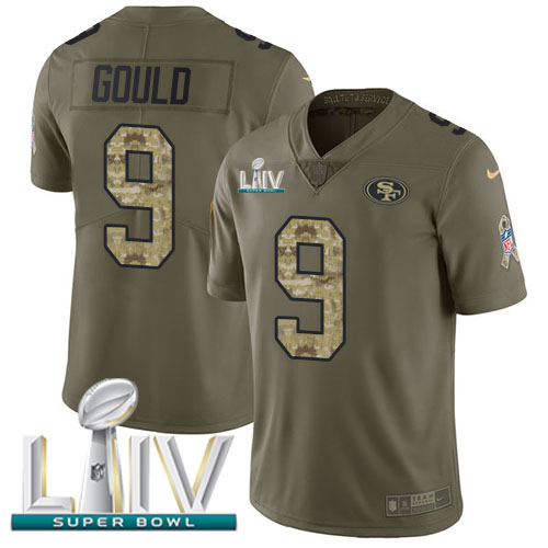 Nike 49ers #9 Robbie Gould Olive/Camo Super Bowl LIV 2020 Youth Stitched NFL Limited 2017 Salute To Service Jersey