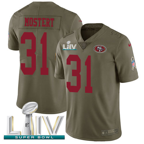 Nike 49ers #31 Raheem Mostert Olive Super Bowl LIV 2020 Youth Stitched NFL Limited 2017 Salute To Service Jersey