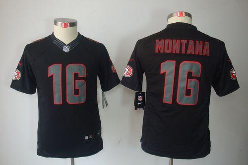 Nike 49ers #16 Joe Montana Black Impact Youth Stitched NFL Limited Jersey