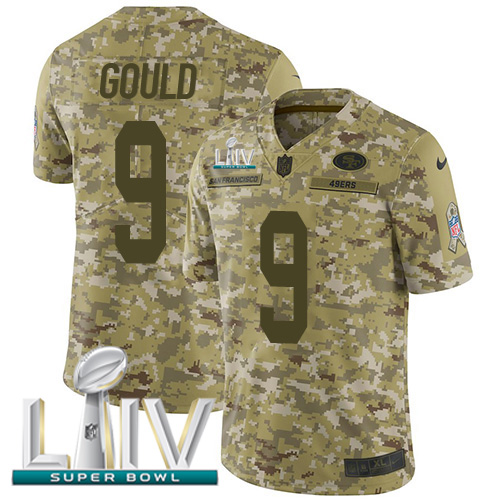 Nike 49ers #9 Robbie Gould Camo Super Bowl LIV 2020 Youth Stitched NFL Limited 2018 Salute To Service Jersey