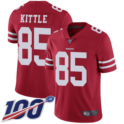 Nike 49ers #85 George Kittle Red Team Color Youth Stitched NFL 100th Season Vapor Limited Jersey