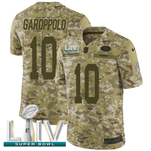 Nike 49ers #10 Jimmy Garoppolo Camo Super Bowl LIV 2020 Youth Stitched NFL Limited 2018 Salute To Service Jersey