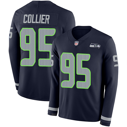 Nike Seahawks #95 L.J. Collier Steel Blue Team Color Youth Stitched NFL Limited Therma Long Sleeve Jersey