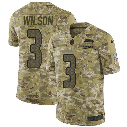 Nike Seahawks #3 Russell Wilson Camo Youth Stitched NFL Limited 2018 Salute to Service Jersey