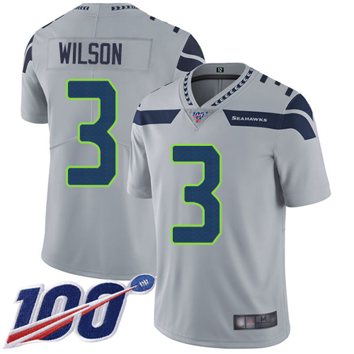 Nike Seahawks #3 Russell Wilson Grey Alternate Youth Stitched NFL 100th Season Vapor Limited Jersey