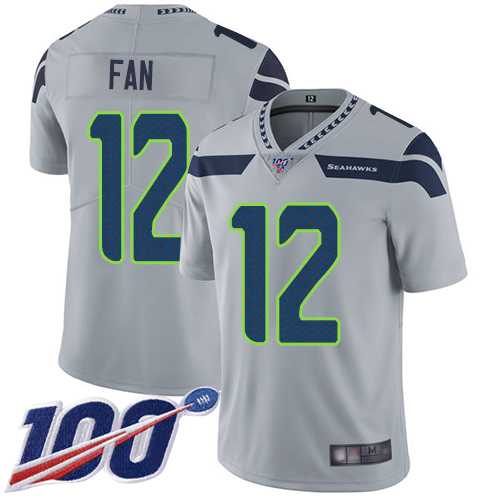 Nike Seahawks #12 Fan Grey Alternate Youth Stitched NFL 100th Season Vapor Limited Jersey