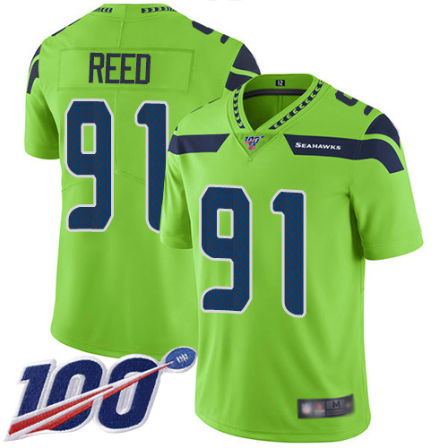 Nike Seahawks #91 Jarran Reed Green Youth Stitched NFL Limited Rush 100th Season Jersey