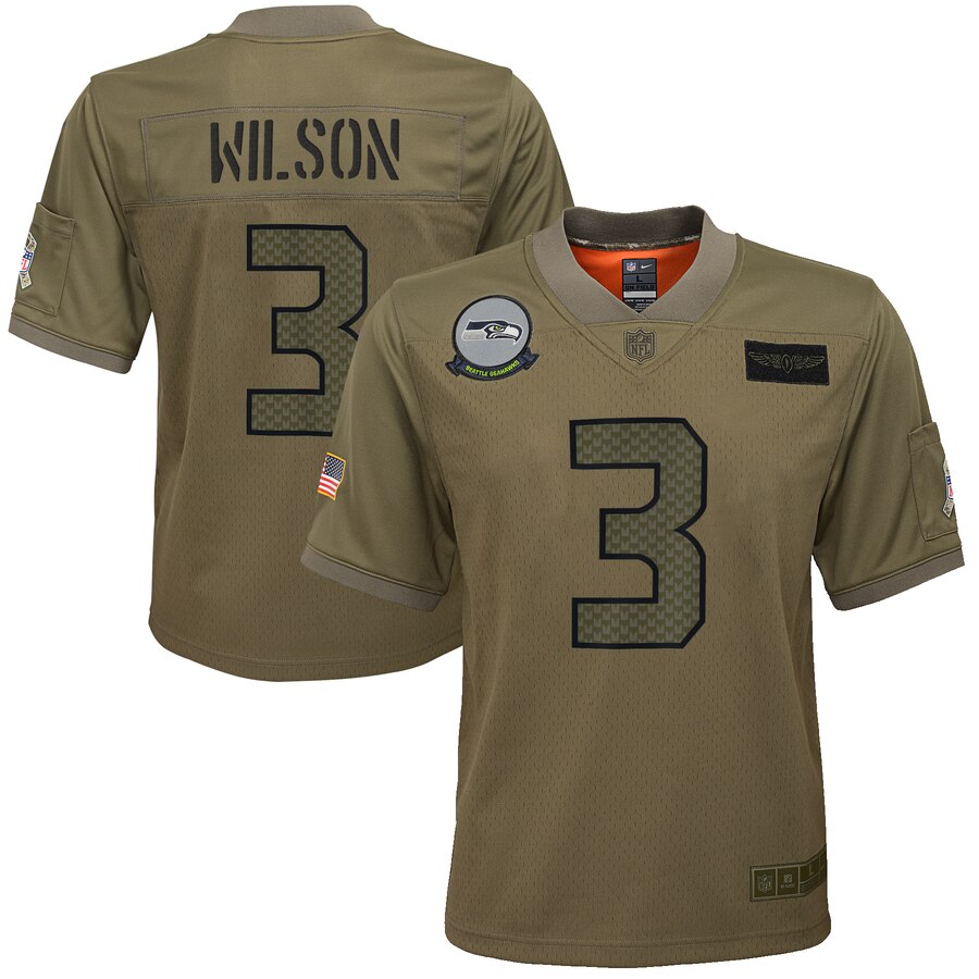 Youth Seattle Seahawks #3 Russell Wilson Nike Camo 2019 Salute to Service Game Jersey