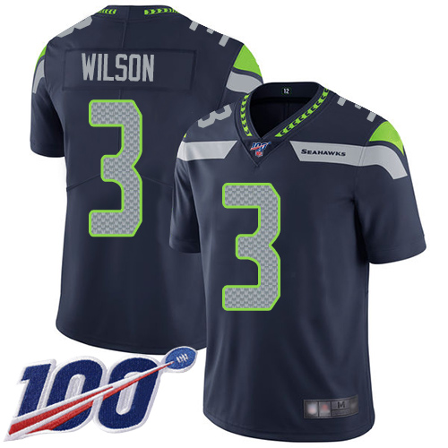 Nike Seahawks #3 Russell Wilson Steel Blue Team Color Youth Stitched NFL 100th Season Vapor Limited Jersey