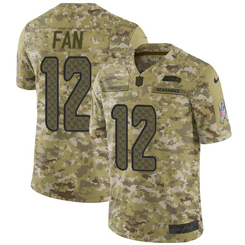 Nike Seahawks #12 Fan Camo Youth Stitched NFL Limited 2018 Salute to Service Jersey