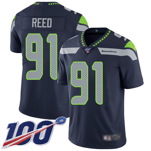 Nike Seahawks #91 Jarran Reed Steel Blue Team Color Youth Stitched NFL 100th Season Vapor Limited Jersey
