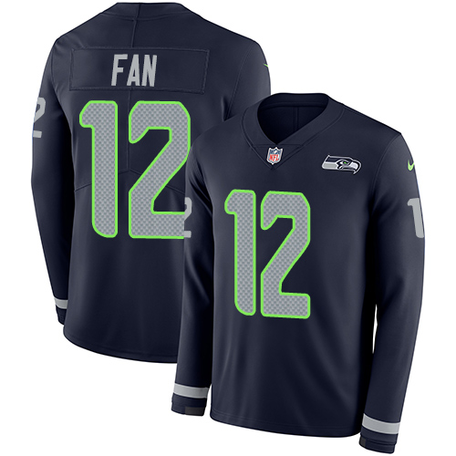Nike Seahawks #12 Fan Steel Blue Team Color Youth Stitched NFL Limited Therma Long Sleeve Jersey