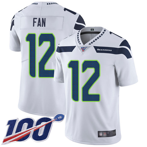 Nike Seahawks #12 Fan White Youth Stitched NFL 100th Season Vapor Limited Jersey