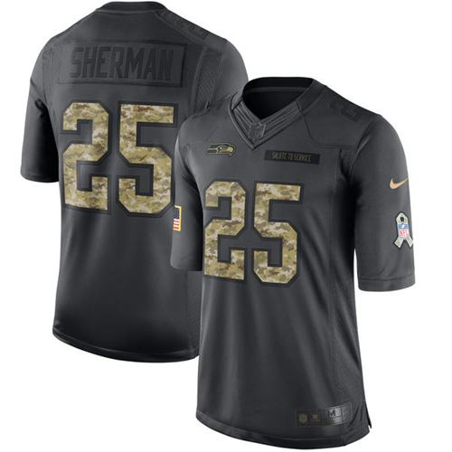 Nike Seahawks #25 Richard Sherman Black Youth Stitched NFL Limited 2016 Salute to Service Jersey