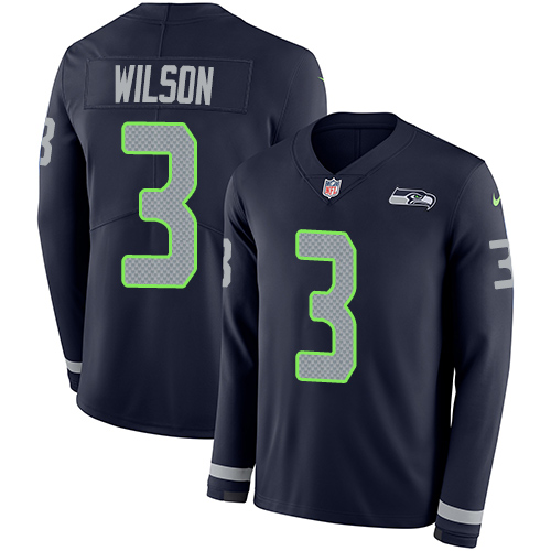 Nike Seahawks #3 Russell Wilson Steel Blue Team Color Youth Stitched NFL Limited Therma Long Sleeve Jersey