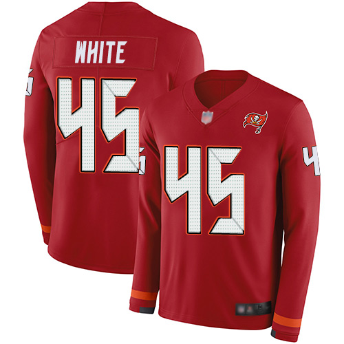 Nike Buccaneers #45 Devin White Red Team Color Youth Stitched NFL Limited Therma Long Sleeve Jersey