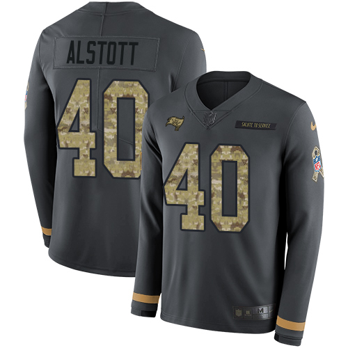 Nike Buccaneers #40 Mike Alstott Anthracite Salute to Service Youth Stitched NFL Limited Therma Long Sleeve Jersey