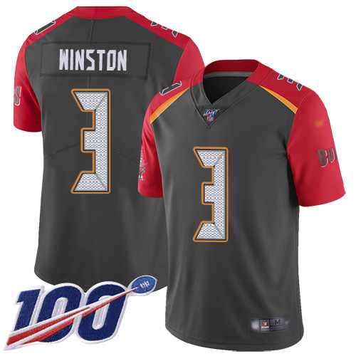 Nike Buccaneers #3 Jameis Winston Gray Youth Stitched NFL Limited Inverted Legend 100th Season Jersey