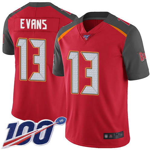 Nike Buccaneers #13 Mike Evans Red Team Color Youth Stitched NFL 100th Season Vapor Limited Jersey
