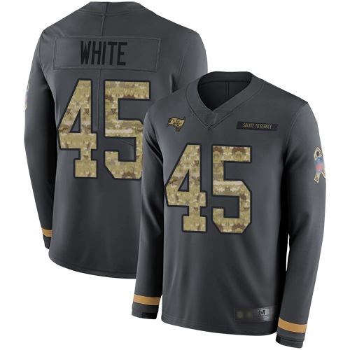 Nike Buccaneers #45 Devin White Anthracite Salute to Service Youth Stitched NFL Limited Therma Long Sleeve Jersey
