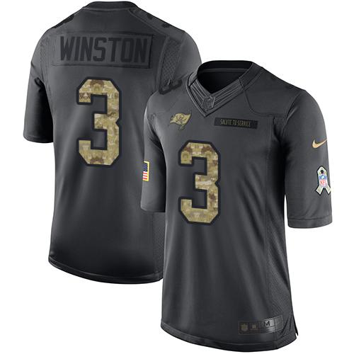Nike Buccaneers #3 Jameis Winston Black Youth Stitched NFL Limited 2016 Salute to Service Jersey