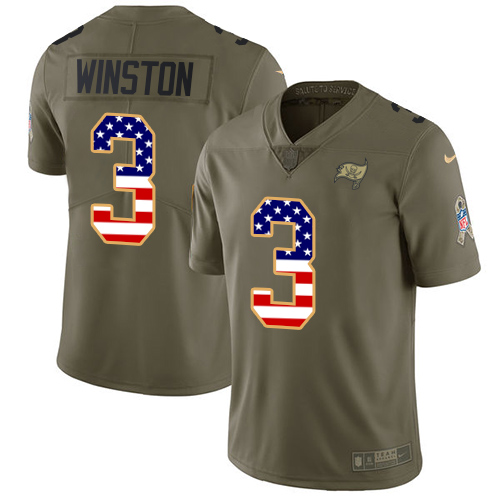 Nike Buccaneers #3 Jameis Winston Olive/USA Flag Youth Stitched NFL Limited 2017 Salute to Service Jersey