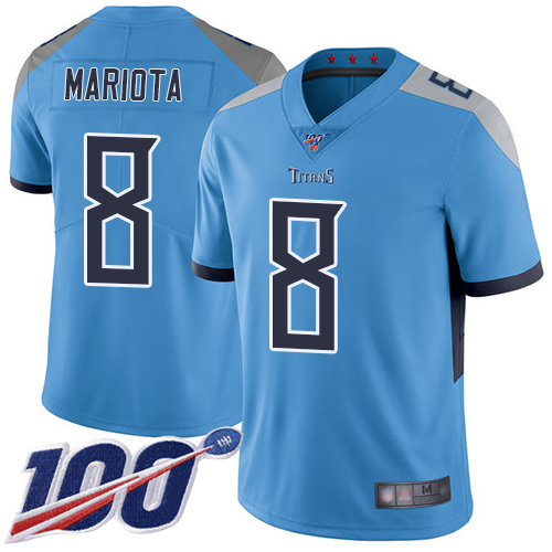 Nike Titans #8 Marcus Mariota Light Blue Alternate Youth Stitched NFL 100th Season Vapor Limited Jersey