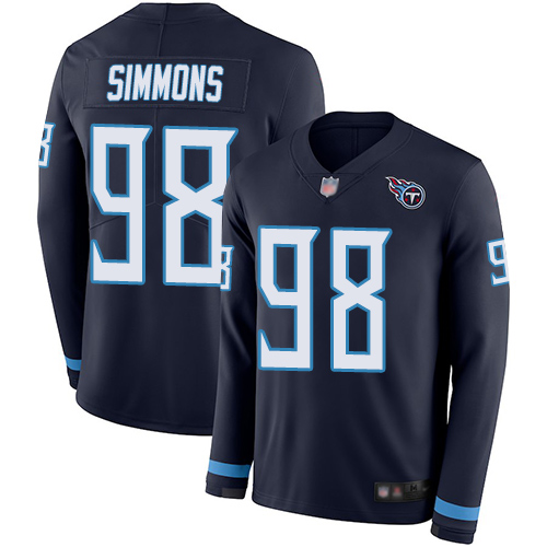 Nike Titans #98 Jeffery Simmons Navy Blue Team Color Youth Stitched NFL Limited Therma Long Sleeve Jersey