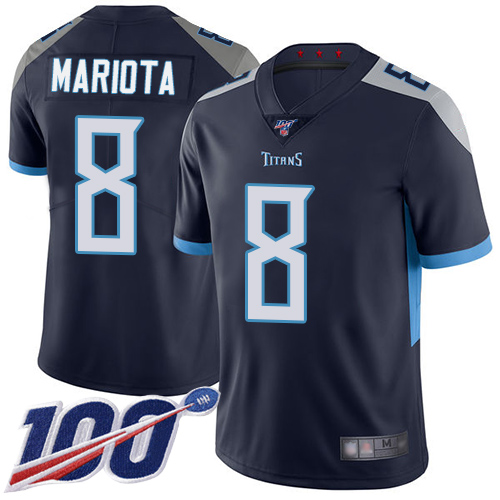 Nike Titans #8 Marcus Mariota Navy Blue Team Color Youth Stitched NFL 100th Season Vapor Limited Jersey