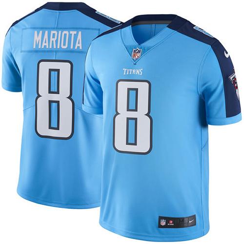 Nike Titans #8 Marcus Mariota Light Blue Youth Stitched NFL Limited Rush Jersey