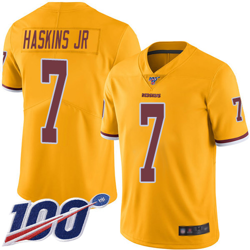 Nike Redskins #7 Dwayne Haskins Jr Gold Youth Stitched NFL Limited Rush 100th Season Jersey