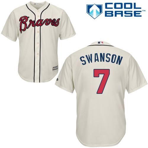 Braves #7 Dansby Swanson Cream Cool Base Stitched Youth MLB Jersey