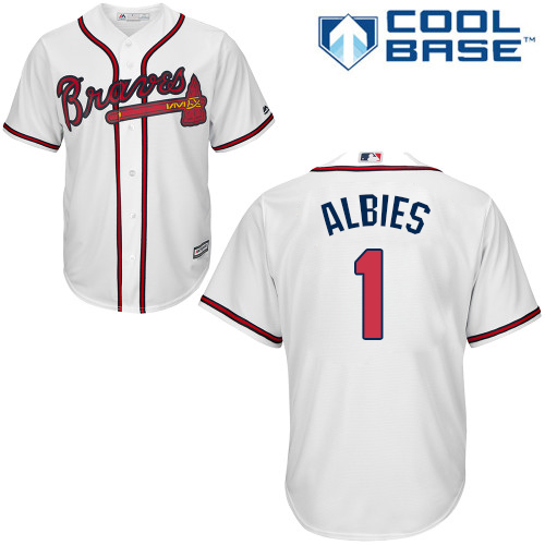Braves #1 Ozzie Albies White Cool Base Stitched Youth MLB Jersey