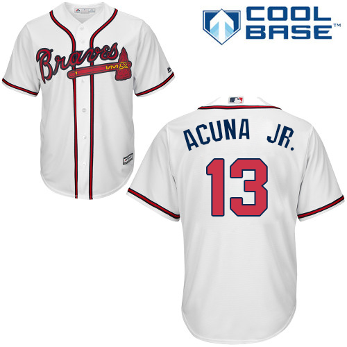 Braves #13 Ronald Acuna Jr. White Cool Base Stitched Youth MLB Jersey