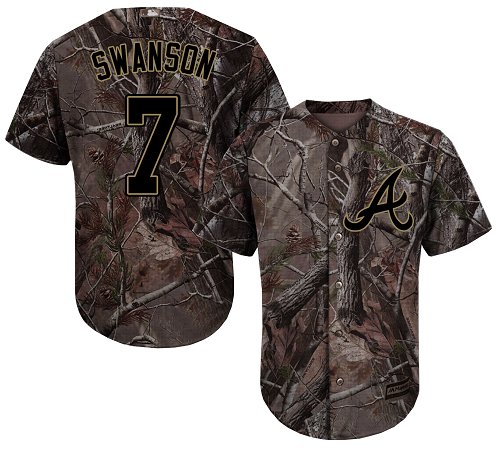 Braves #7 Dansby Swanson Camo Realtree Collection Cool Base Stitched Youth MLB Jersey