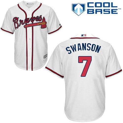 Braves #7 Dansby Swanson White Cool Base Stitched Youth MLB Jersey