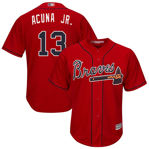 Braves #13 Ronald Acuna Jr. Red Cool Base Stitched Youth MLB Jersey