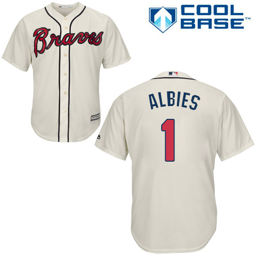 Braves #1 Ozzie Albies Cream Cool Base Stitched Youth MLB Jersey