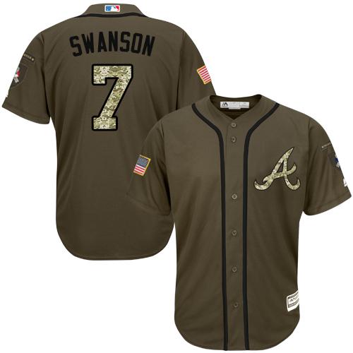 Braves #7 Dansby Swanson Green Salute to Service Stitched Youth MLB Jersey