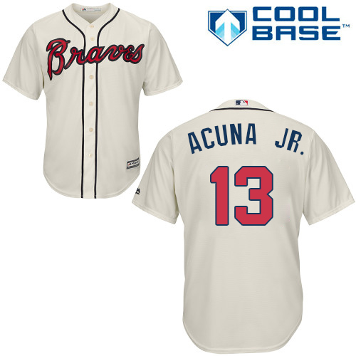 Braves #13 Ronald Acuna Jr. Cream Cool Base Stitched Youth MLB Jersey