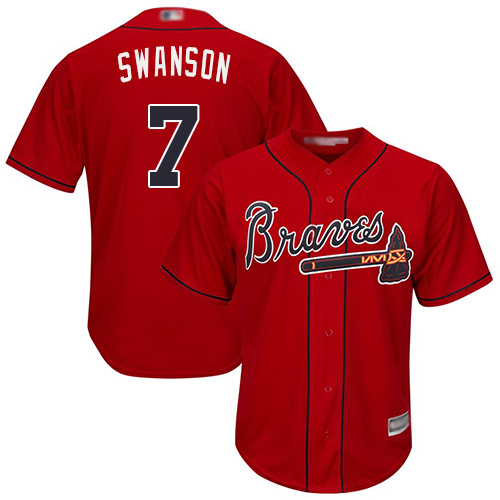 Braves #7 Dansby Swanson Red Cool Base Stitched Youth MLB Jersey