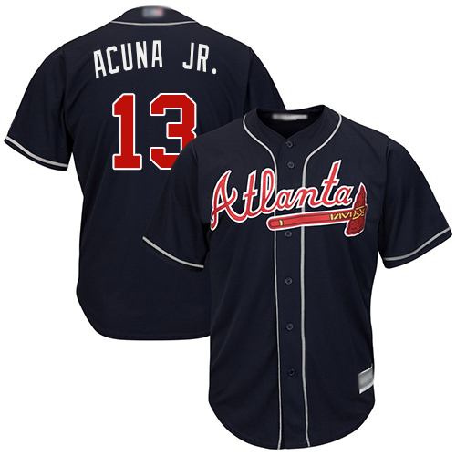 Braves #13 Ronald Acuna Jr. Navy Blue Cool Base Stitched Youth MLB Jersey